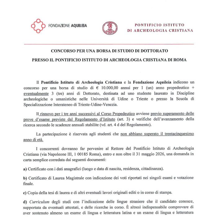 Immagine Bando Borsa di Studio Fondazione Aquileia_